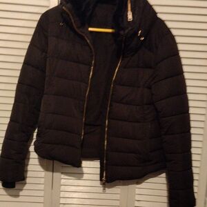 Zara Black Puffer Jacket with Gold Accents